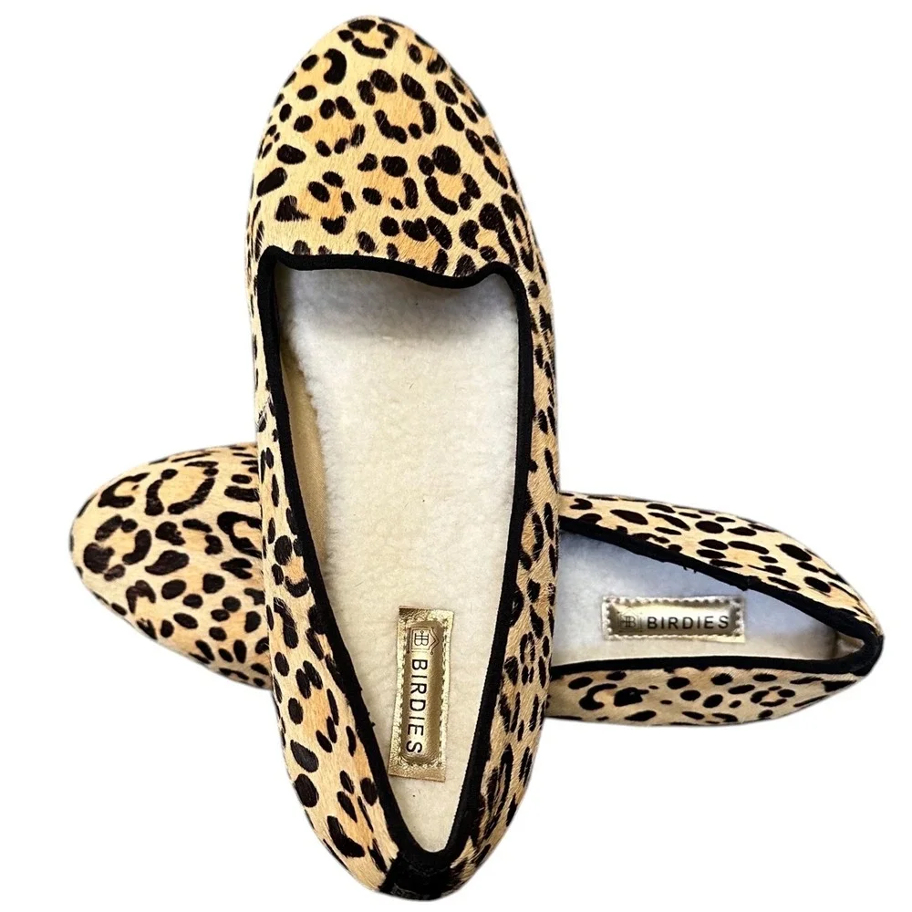 Birdies Loafers Mob Wife Size 7 Leopard NWOT Calf Hair Sherpa Balletcore Flats